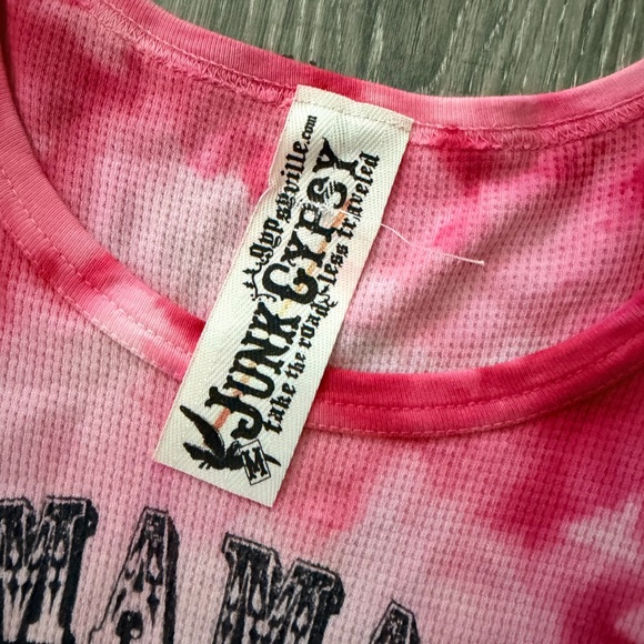 Junk Gypsy Mama Tried Women's Red/Pink Tie-Dye Long Sleeve Tee. - Picture 4 of 9